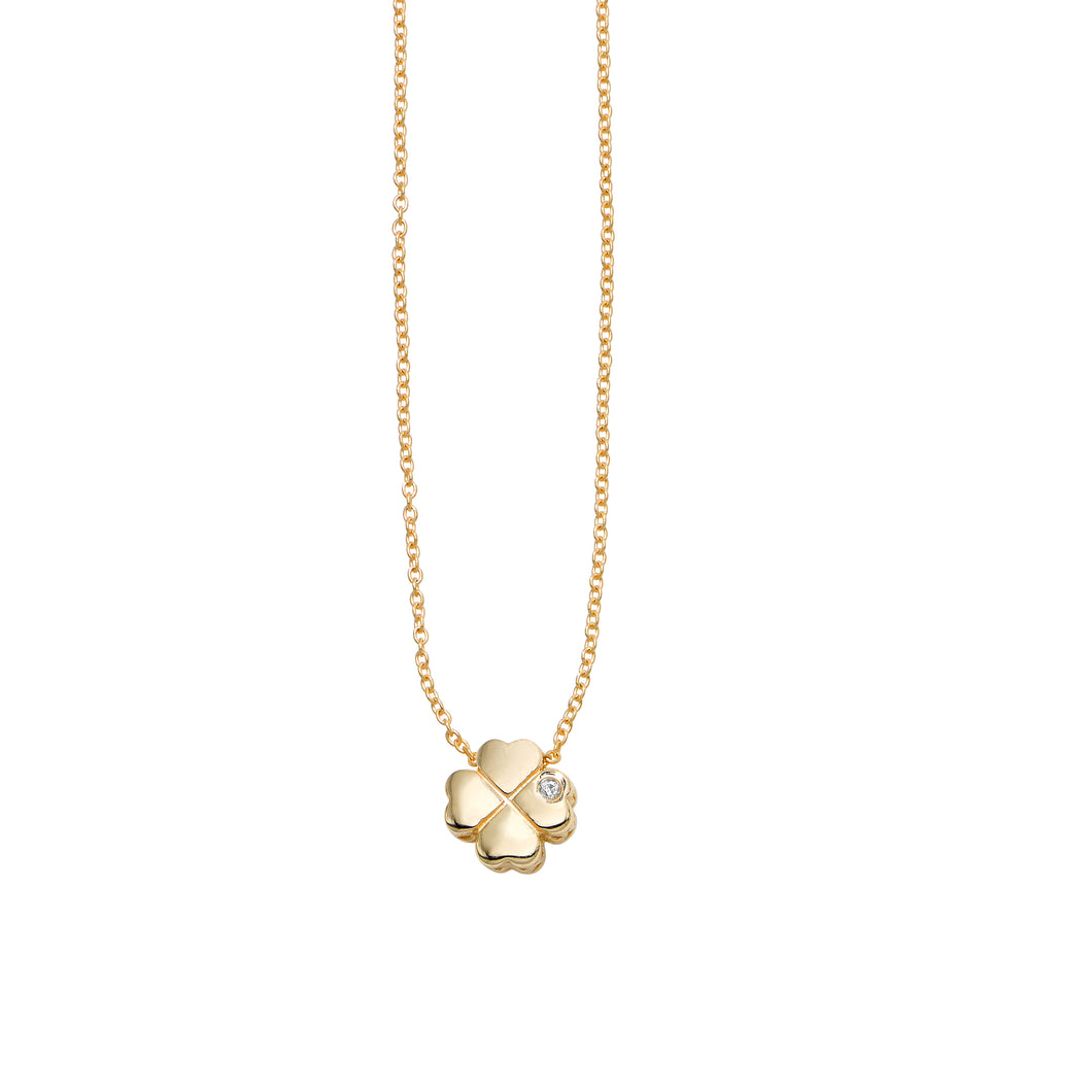 14K Gold .005ct Diamond Clover Necklace