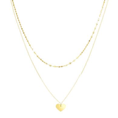 14K Gold Polished Heart & Mirror Chain Multi-Strand Necklace