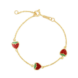 14K Gold Enamel Strawberry Bracelet