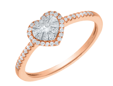 10K Rose Gold Round Diamond 1/5CT Halo Heart Ring