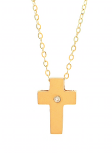 14K Yellow Gold Round Diamond Cross Pendant with Chain