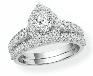 14K White Gold Lab Grown Diamond Pear Shape Center 1-1/2CT Halo Wedding Set