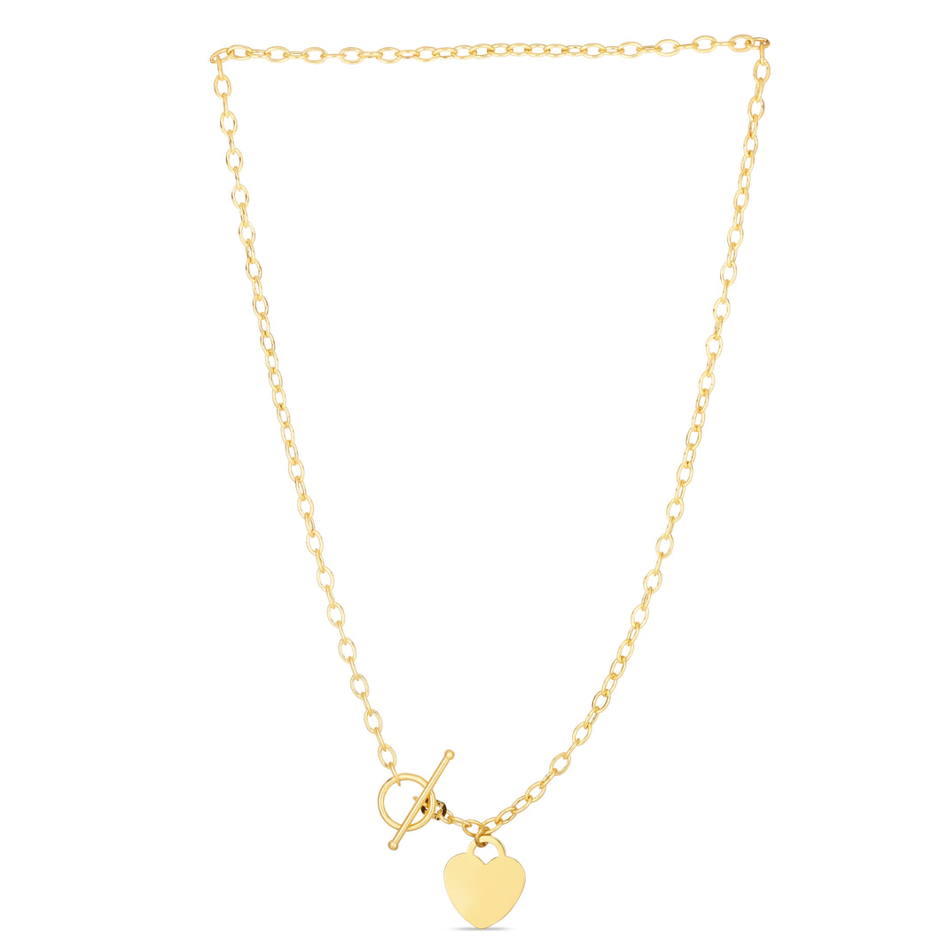 14K Gold Heart Charm & Toggle Oval Link Chain