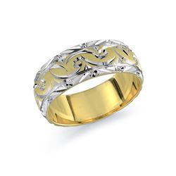14K Two Tone Swirl Engraved Band