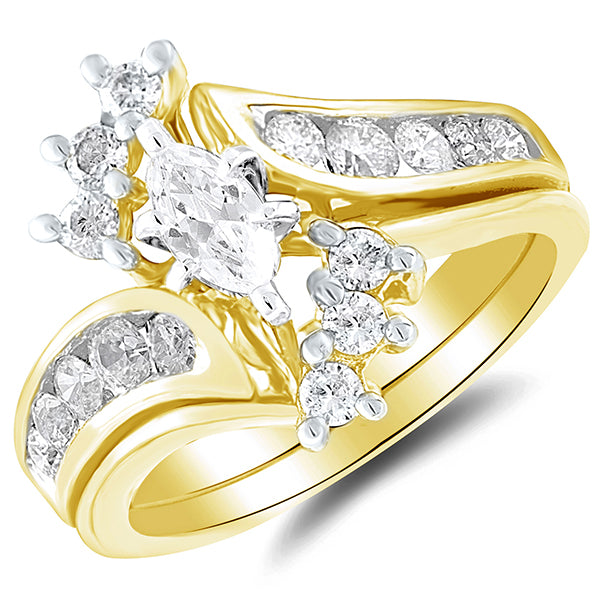 14K Yellow Gold Marquise & Round Diamond 1-1/10CT Wedding Set