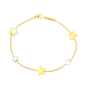 14K Gold Polished Star Station Bracelet